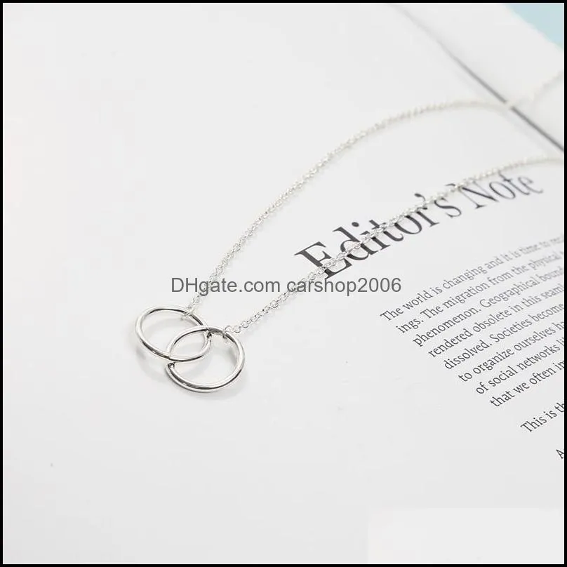 double circle simple geometric necklace gold silver double ring alloy pendant stainless steel ladies jewelry gift