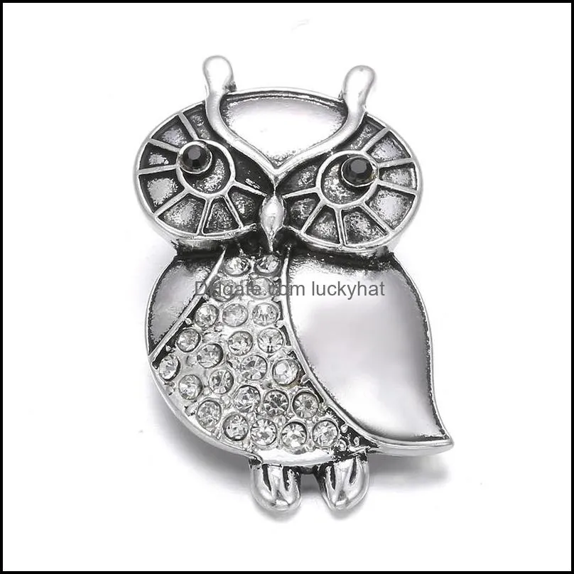 noosa snap jewelry crystal owl 18mm metal snap buttons fit silver leather snap bracelet diy charms necklace jewelry