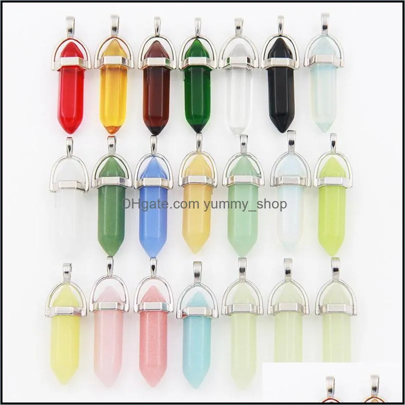 luminous stone charms hexagonal column glass crystal chakra healing pendant for necklace jewelry accessories