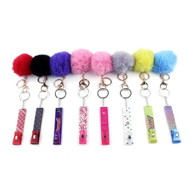 long nails keychain cards nail treatments clip key rings credit card puller pompom keychains acrylic debit bank card grabber