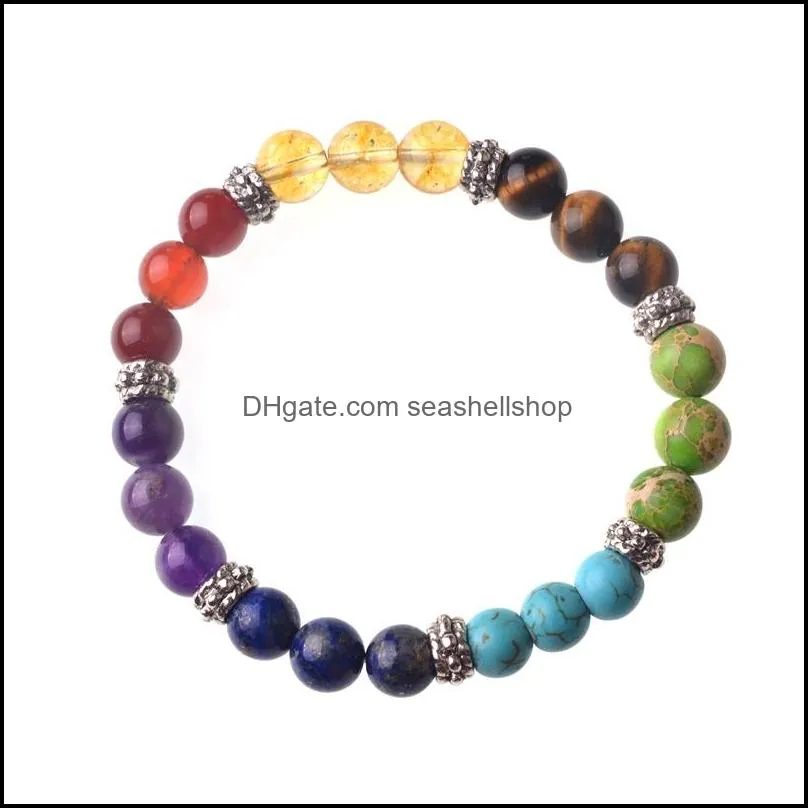 diy 7 colorful natural stone beads crystal chakra bracelet for women braided rope bracelets reiki spiritual yoga jewelry