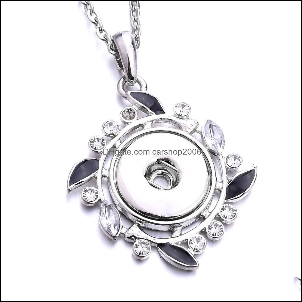 snap button jewelry white zircon round pendant fit 18mm snaps buttons necklace for women noosa d085