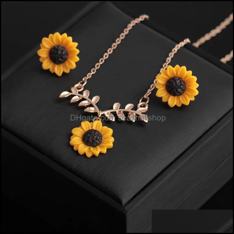 bohemian sunflower leaf pearl necklace for women girls lovely resin daisy flower boho long drop handmade pendant necklaces