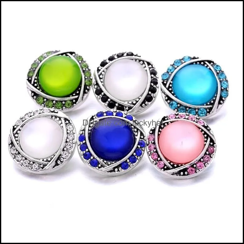 wholesale trendy rhinestone round snap buttons clasp 18mm metal decorative zircon button charms for diy snaps jewelry findings factory