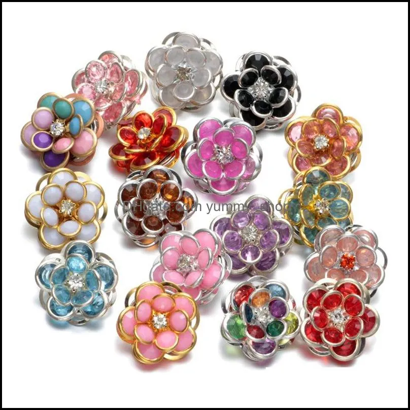 fashion snap button jewelry components colorful acrylic bead flower 18mm metal snaps buttons fit bracelet bangle noosa sh007