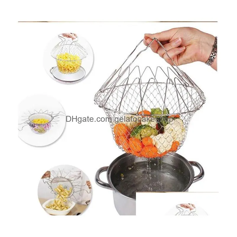 multifunction foldable steam rinse strain fry french chef basket drainer magic basket mesh baskets strainer net kitchen gadgets