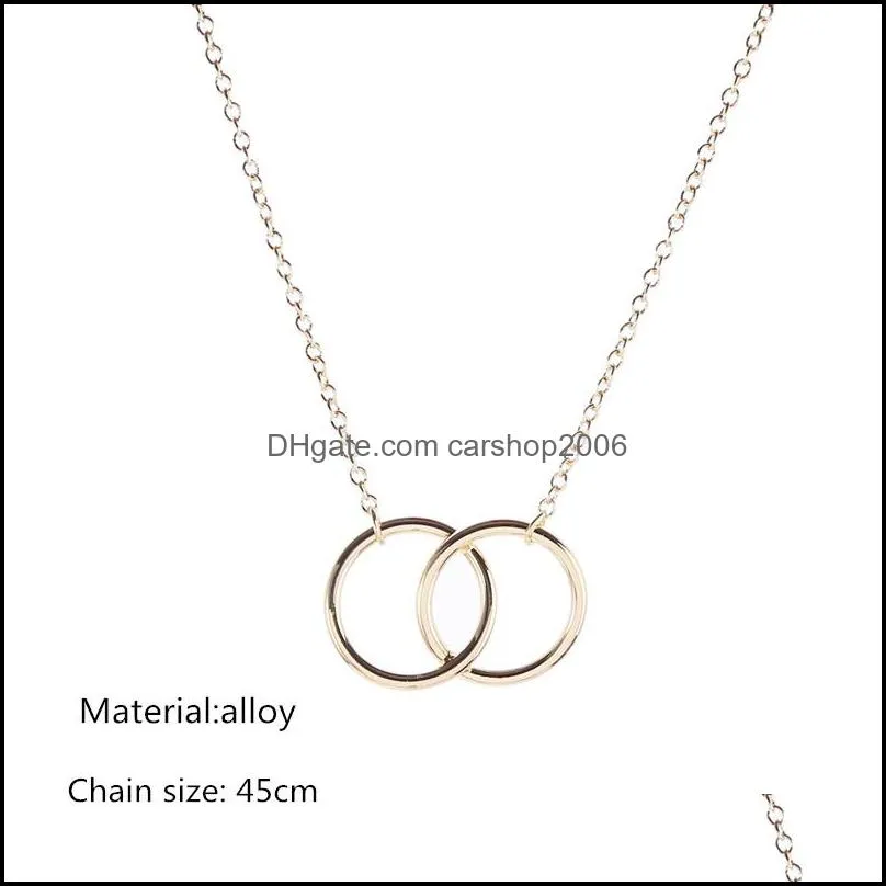 double circle simple geometric necklace gold silver double ring alloy pendant stainless steel ladies jewelry gift