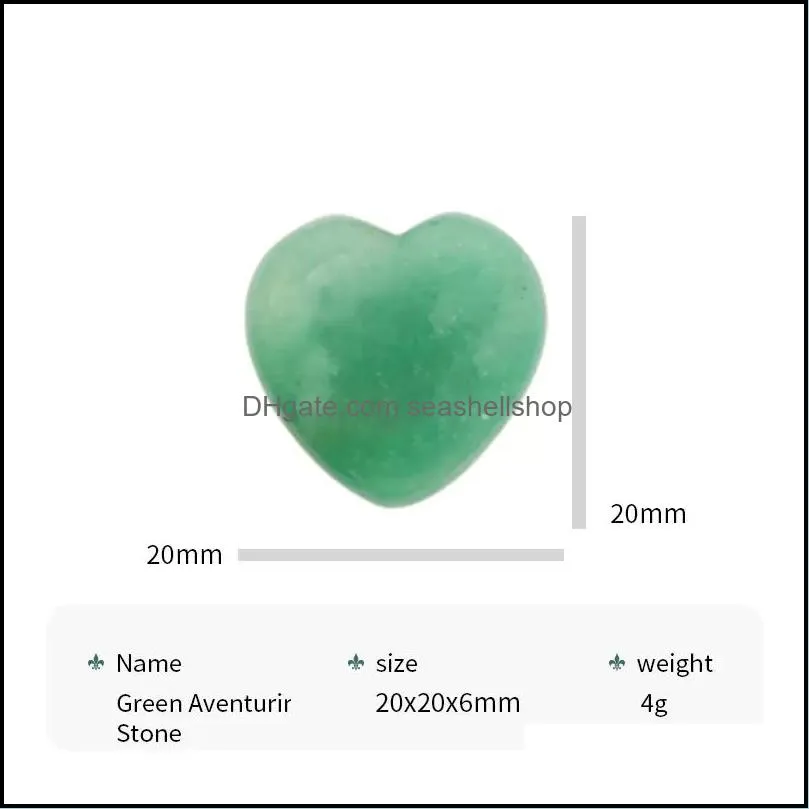 20x6mm wholesale natural love heart stone green aventurine chakra healing gemstones craft for jewelry making charms accessories fashion