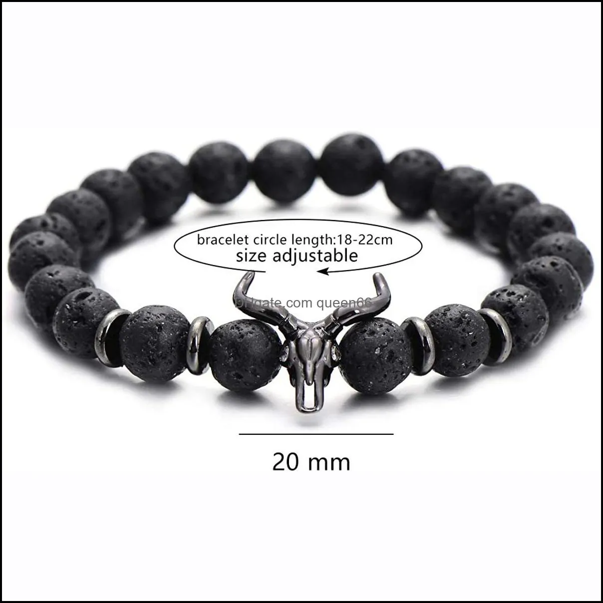 women jewelry bracelet strands punk cz bull head skull men fashion 8mm lava stone beads charm bracelets bangles macrame gift