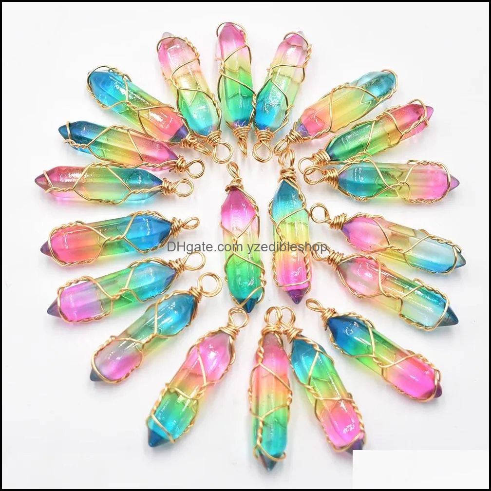  fashion crystal colorfull pillar charms handmade copper wire pendant for jewelry pendants making