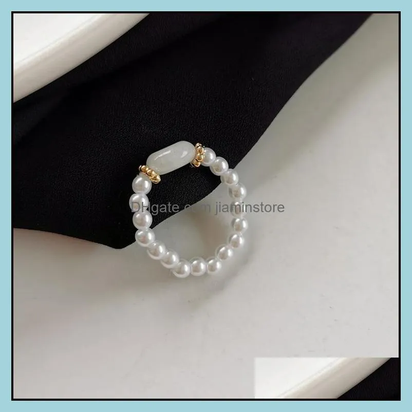 elegant simulated pearl bead stone elastic rings for women midi finger knuckle ring fashion vintage adjustable jewelry gifts