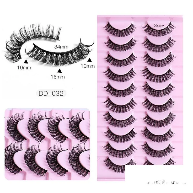 10 pairs russia volume dd curl faux mink false eyelashes fluffy soft wispy volume natural long eye lashes extension