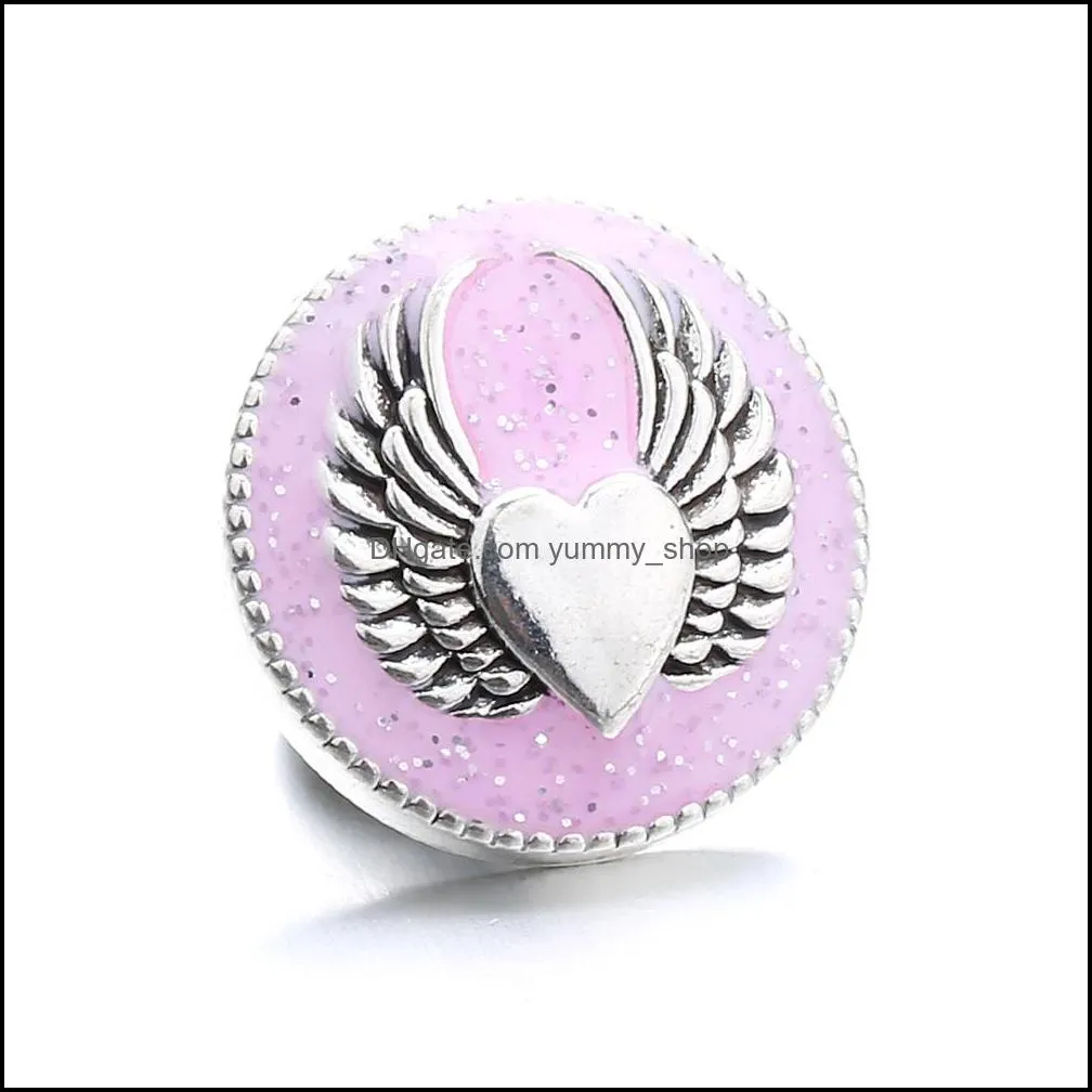 fly angel snap button jewelry components colorful heart wings 18mm metal snaps buttons fit bracelet bangle noosa ze0066