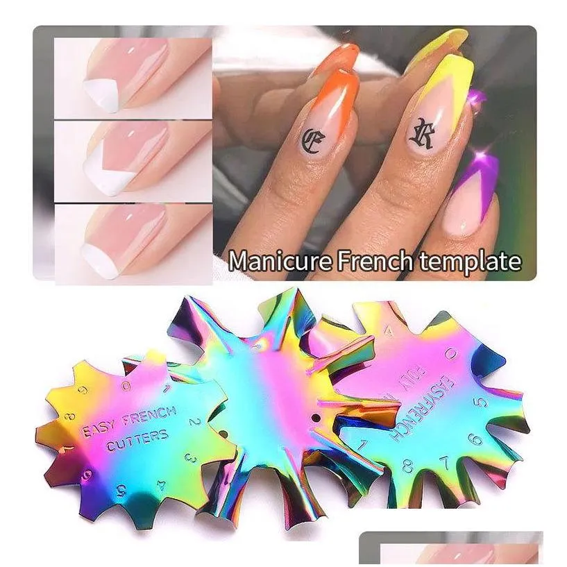 colorful nail art manicure french template steel plate model easy french line edge crystal nail tool