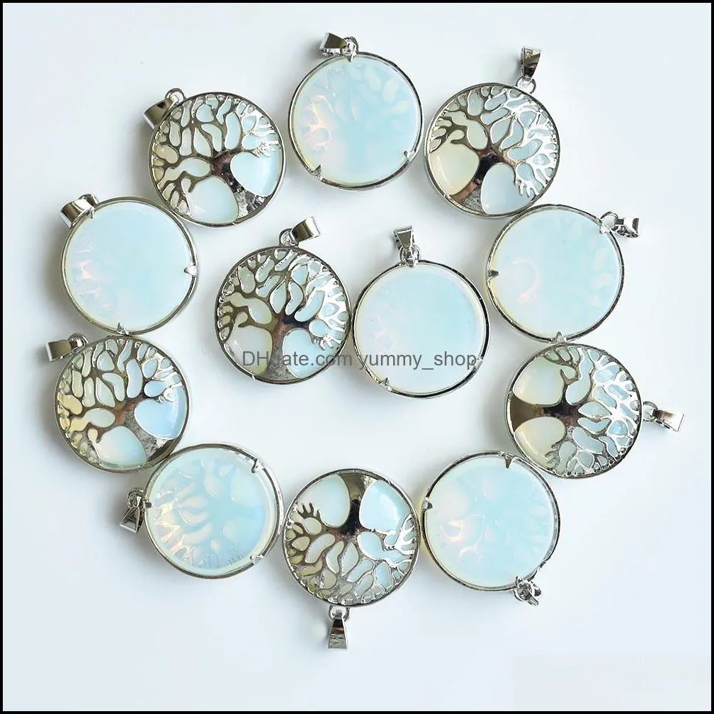 natural stone charms tree of life opal pendants chakras gem stone for jewelry accessories necklace marking