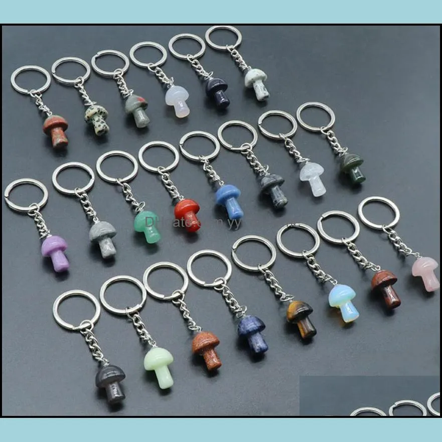 natural stone key chain ring mushroom pendant cute mini statue charms keychain pendant lovely keyring for car bag ornament