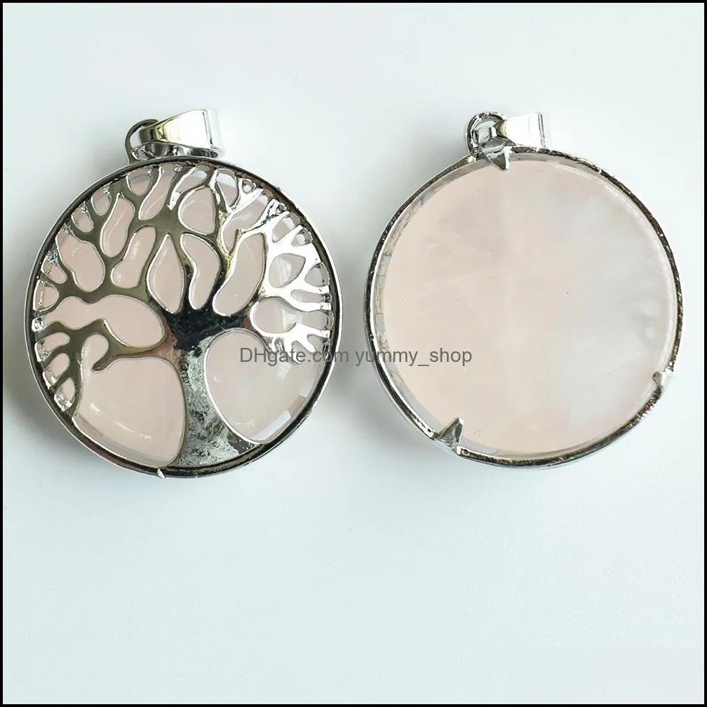 natural stone charms tree of life tigers eye rose quartz pendants chakras gem stone fit diy earrings necklace making assorted