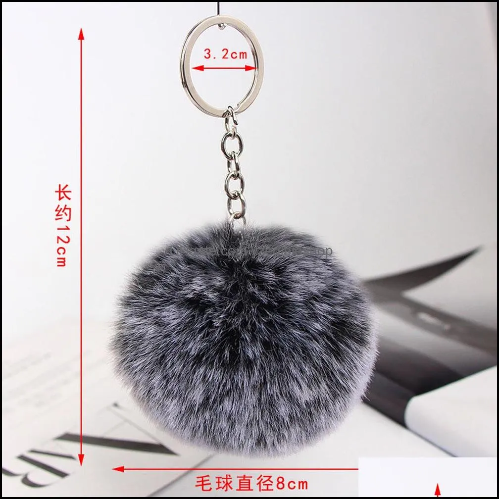 fluffy pom pom key ring chains soft faux rex rabbit fur ball car keyring pompom key holder women bag pendant jewelry