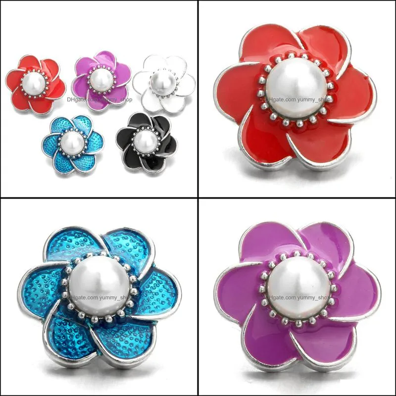 snap button jewelry components colorful drop oil flower 18mm metal snaps buttons fit bracelet bangle noosa n0037
