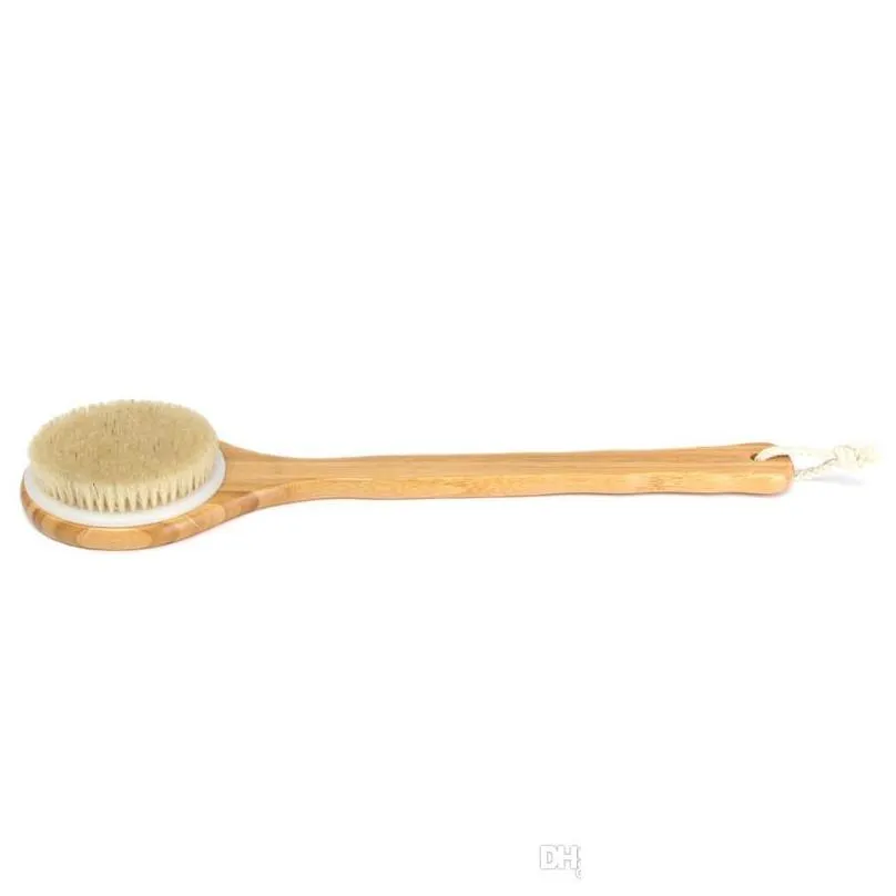 40cm round shape bristle long handle wooden bath shower body back brush spa scrubber soap cleaner exfoliating bathroom tools