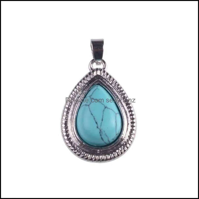 fashion turquoise crystal water drop pendant necklace stainless steel natural stone leather rope necklaces pendants for women