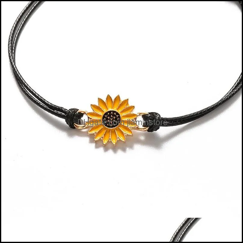 bohemian enamel sunflower charms strand braided bracelet sister love friendship child adjustable rope daisy wristband jewelry card