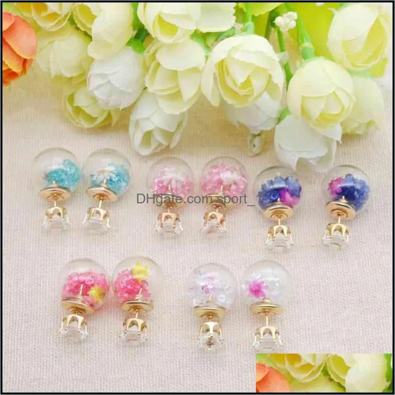 glass ball broken jewelry diamonds dry flower earrings charm natural dried romantic elegant sweet beauty sexual girl