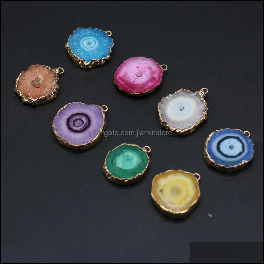 wholesale irregular round shape stripe agate charms natural stone druzy pendant diy for druse necklace earrings jewelry making