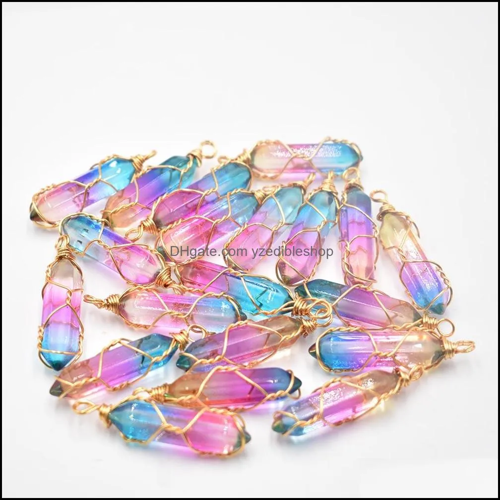  fashion crystal colorfull pillar charms handmade copper wire pendant for jewelry pendants making