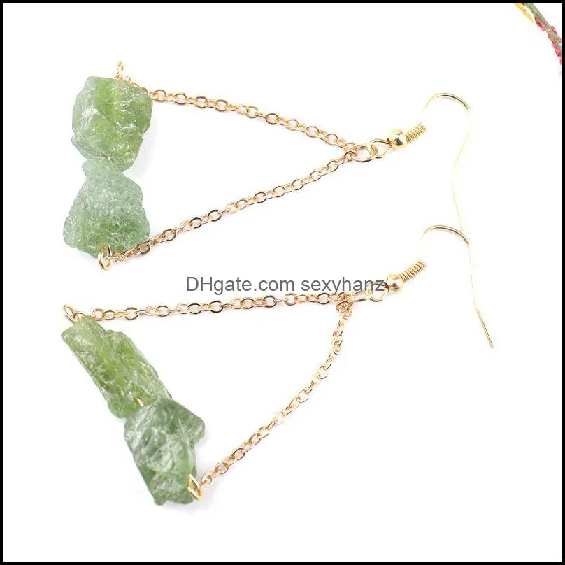 gold natural crushed stone rough crystal agate dangle earrings wholesale women jewelry