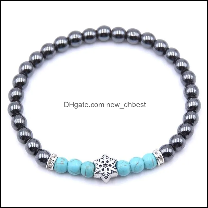 10pc/set 6mm natural stone plus snow alloy bracelet natural stone bracelet pendant bracelet for men women