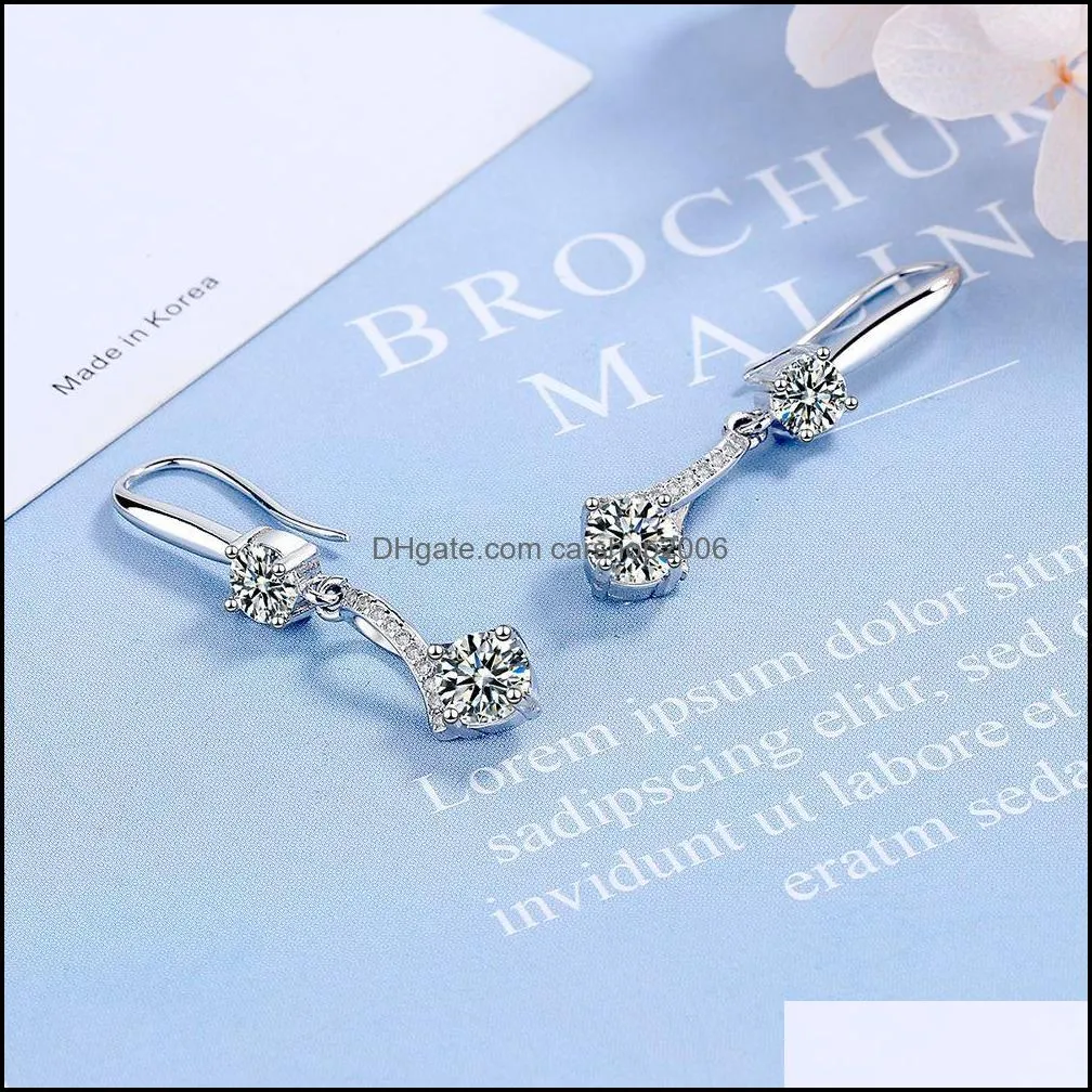s925 stamp silver plated crystal charms pink blue white zircon earrings tassel hook type womens fashion jewelry earrings wedding party