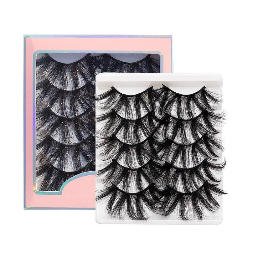 5 pairs 5d faux mink hair soft false eyelashes fluffy wispy long thick lashes handmade soft eye lash makeup extension tools