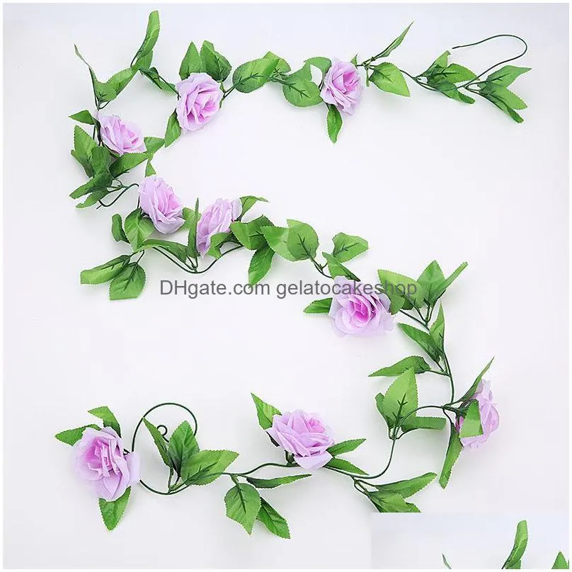 decorative flowers wreaths 250cm lot silk roses ivy vine with green leaves for home wedding decoration fake leaf diy hanging gar289v