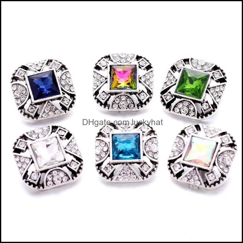 wholesale trendy crystal rhinestone square snap buttons clasp 18mm metal decorative zircon button charms for diy snaps jewelry findings factory