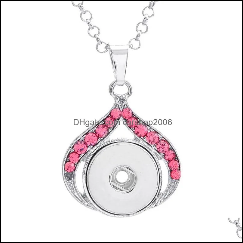 snap button jewelry rhinestone inlay drop shape pendant fit 18mm snaps buttons necklace for women men noosa