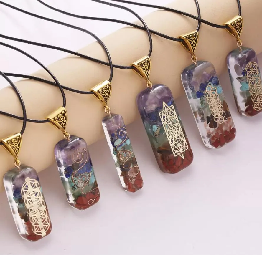 retro reiki healing chips stone natural crystal lit ripsy meditation seven chakra pendant pendulum necklace for women men jewelry