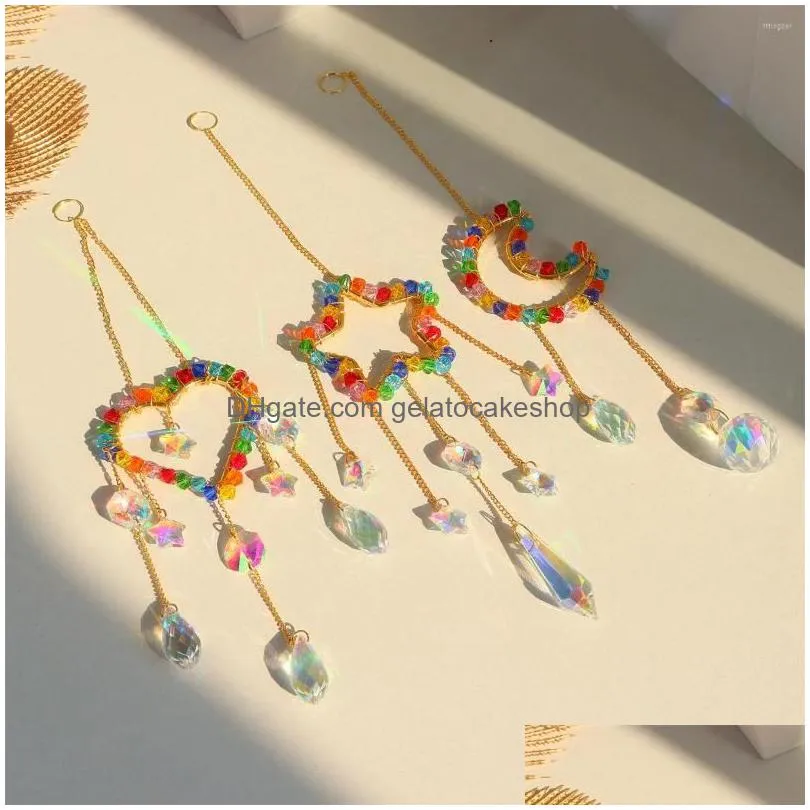 garden decorations chakra glass crystal suncatcher hanging moon catcher pendants wind chimes rainbow prism drop pendant home decor