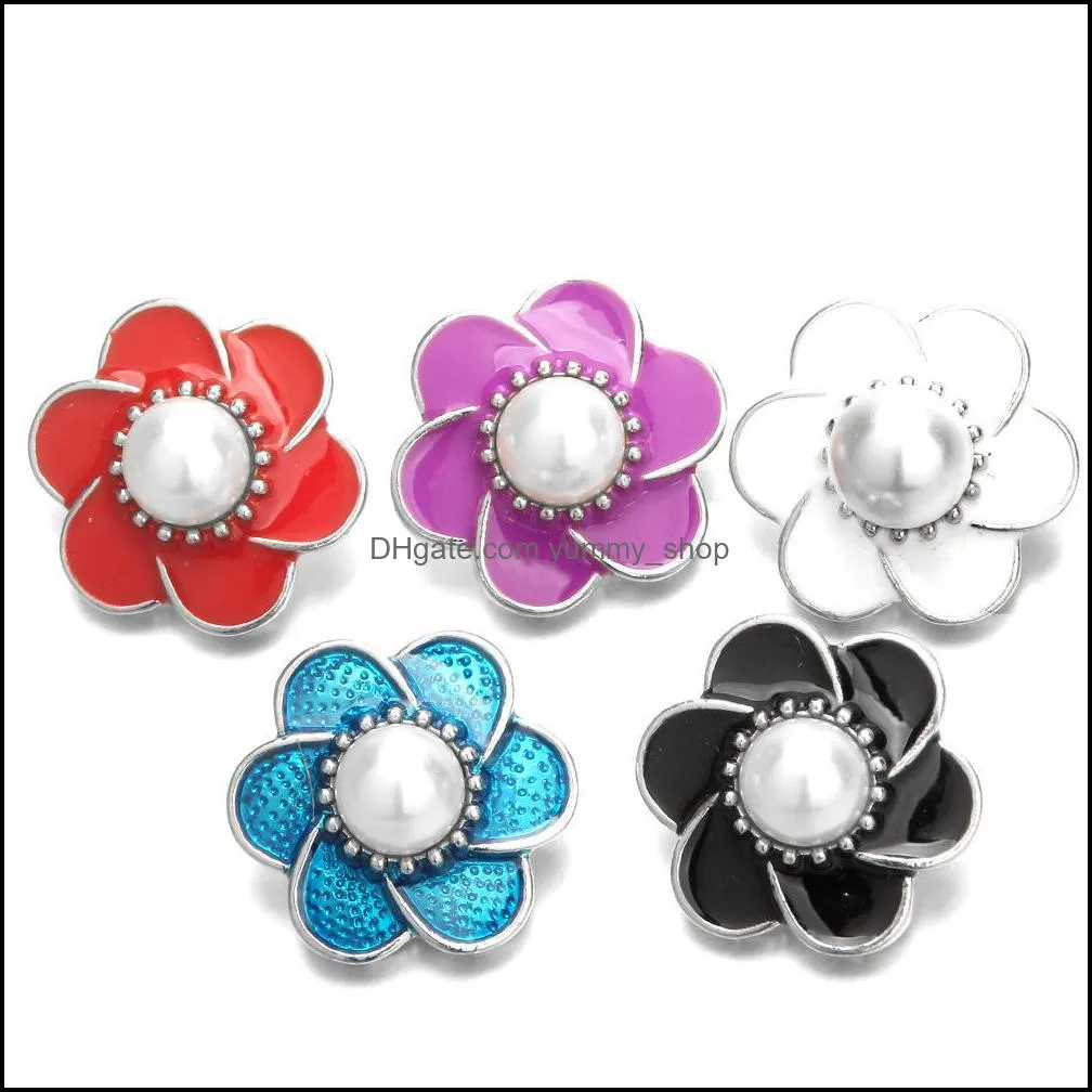 snap button jewelry components colorful drop oil flower 18mm metal snaps buttons fit bracelet bangle noosa n0037