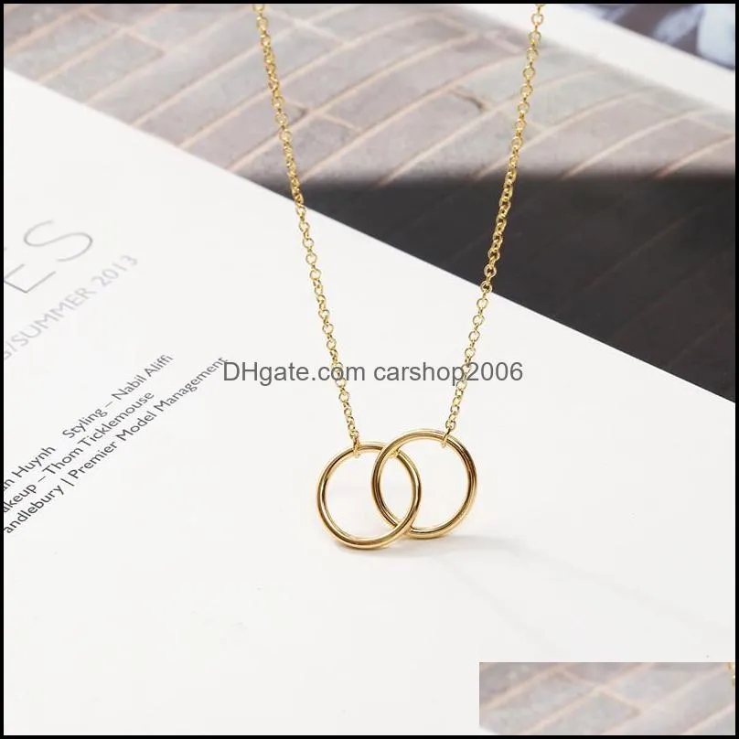 double circle simple geometric necklace gold silver double ring alloy pendant stainless steel ladies jewelry gift