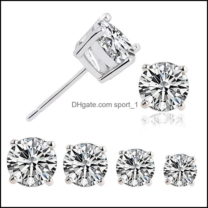cz stud earring 925 sterling sliver simulated diamond round cubic zirconia stud ear sets4 pair