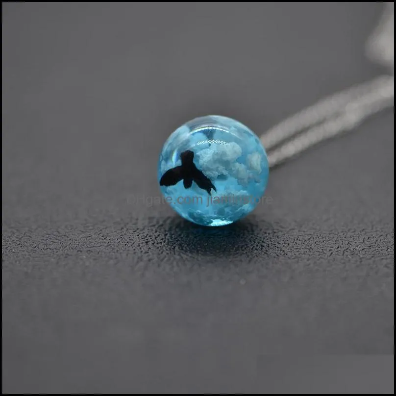 chic transparent women blue sky white cloud resin rould ball moon pendant necklaces chain fashion jewelry gifts for girl