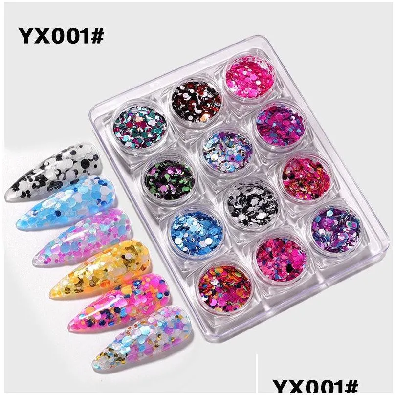 1 box shiny round ultrathin sequins colorful nail art glitter tips uv gel 3d nail decoration manicure diy accessories