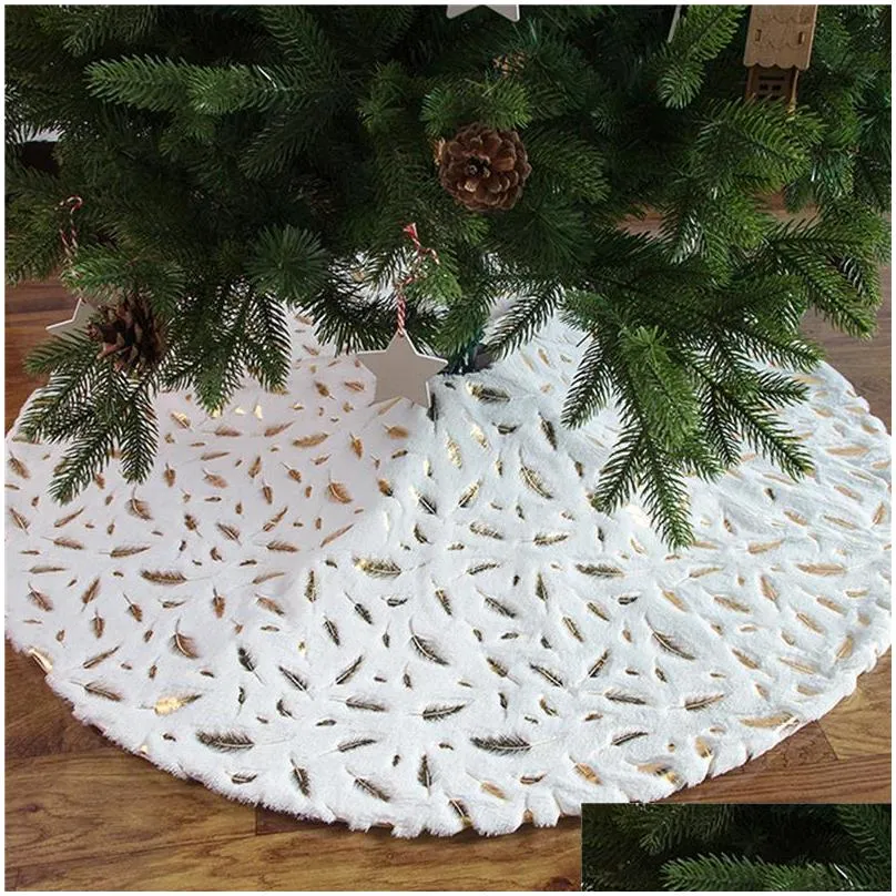 christmas decorations tree skirt plush xmas mat white soft faux fur with embroidered for party