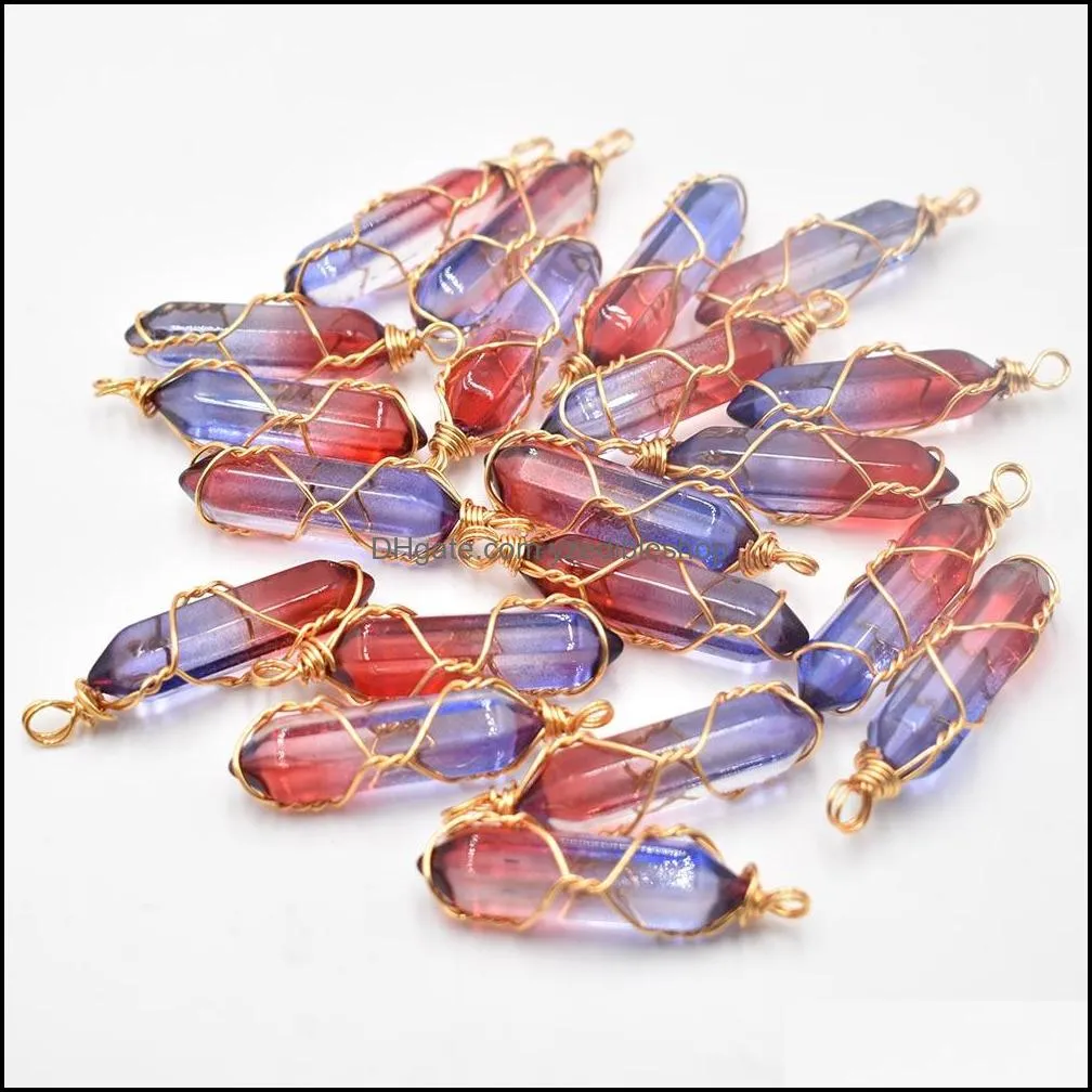  fashion crystal colorfull pillar charms handmade copper wire pendant for jewelry pendants making