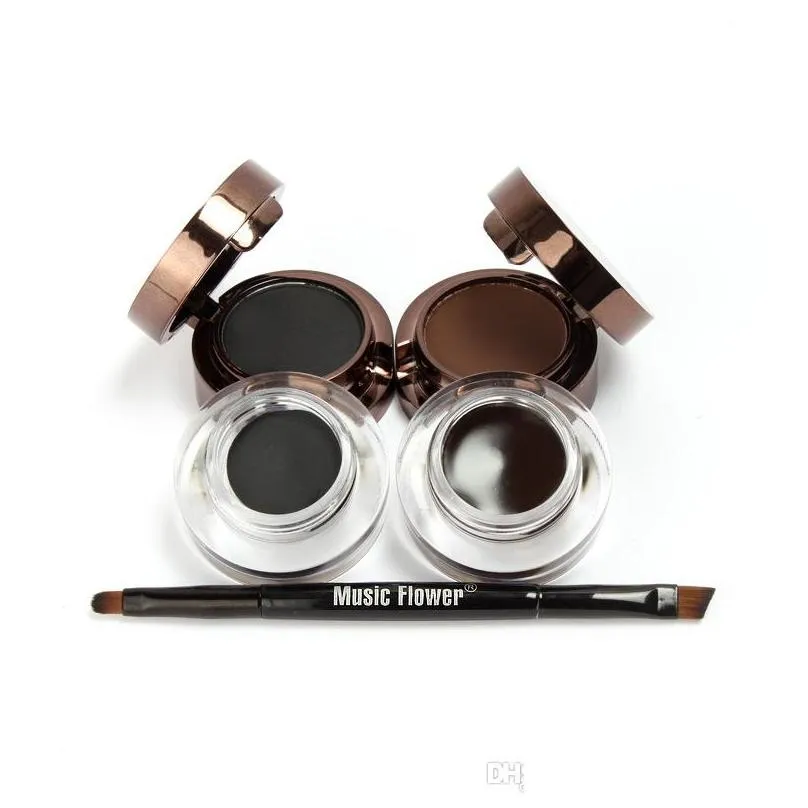 music flower brand 2 in 1 gel eyeliner eyebrow powder makeup palette waterproof black brown natural eye liner cosmetics set