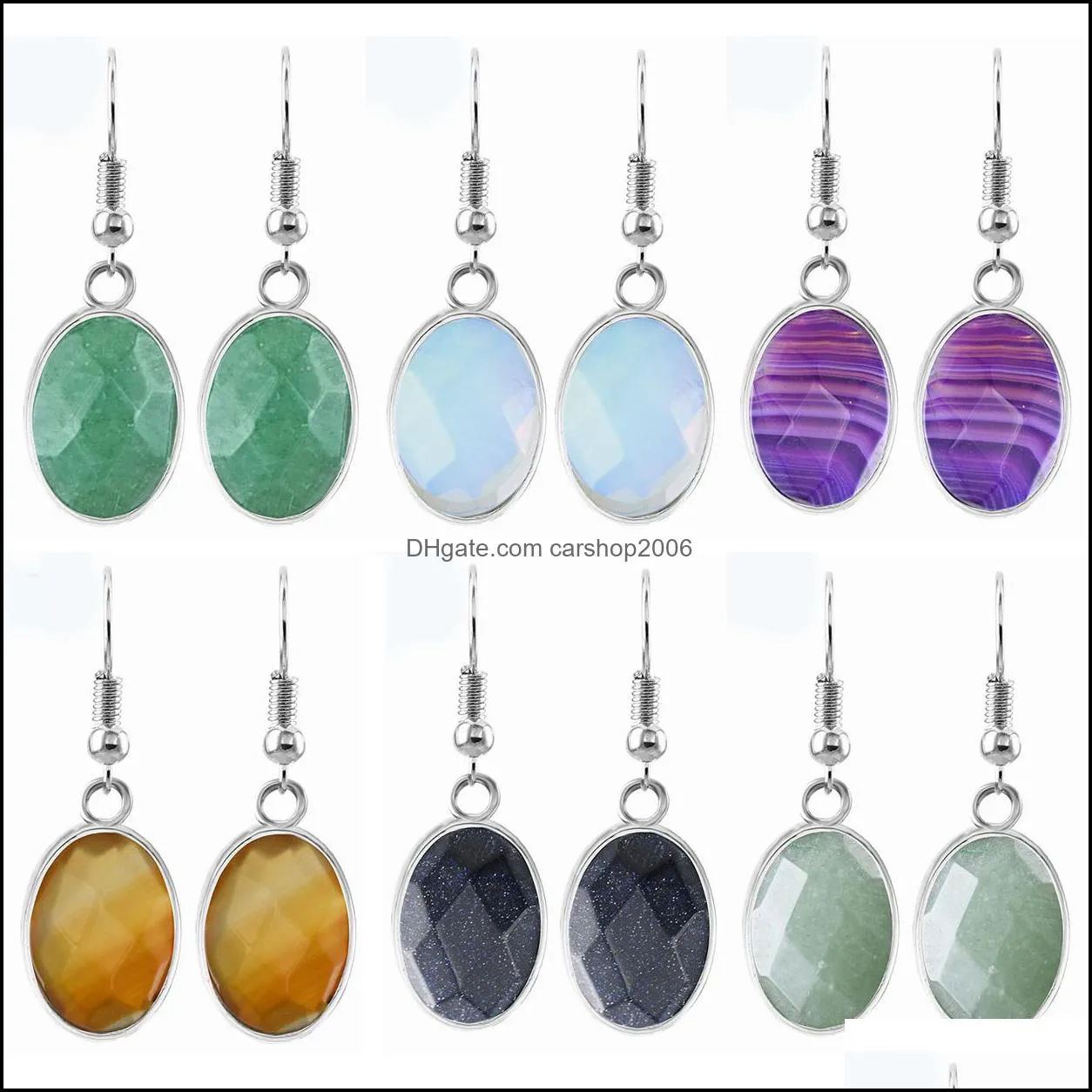 women dangle ellipse gemstone earrings natural faceted oval stone drop dangling healing chakra quartz crystal spiritual energy reiki balancing ear