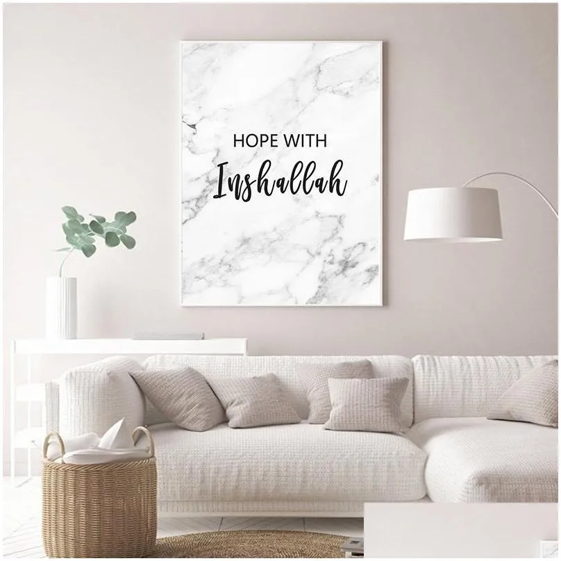 bismillah inshaallah alhamdulillah islam marble poster prints islamic quotes wall art canvas painting living room decor