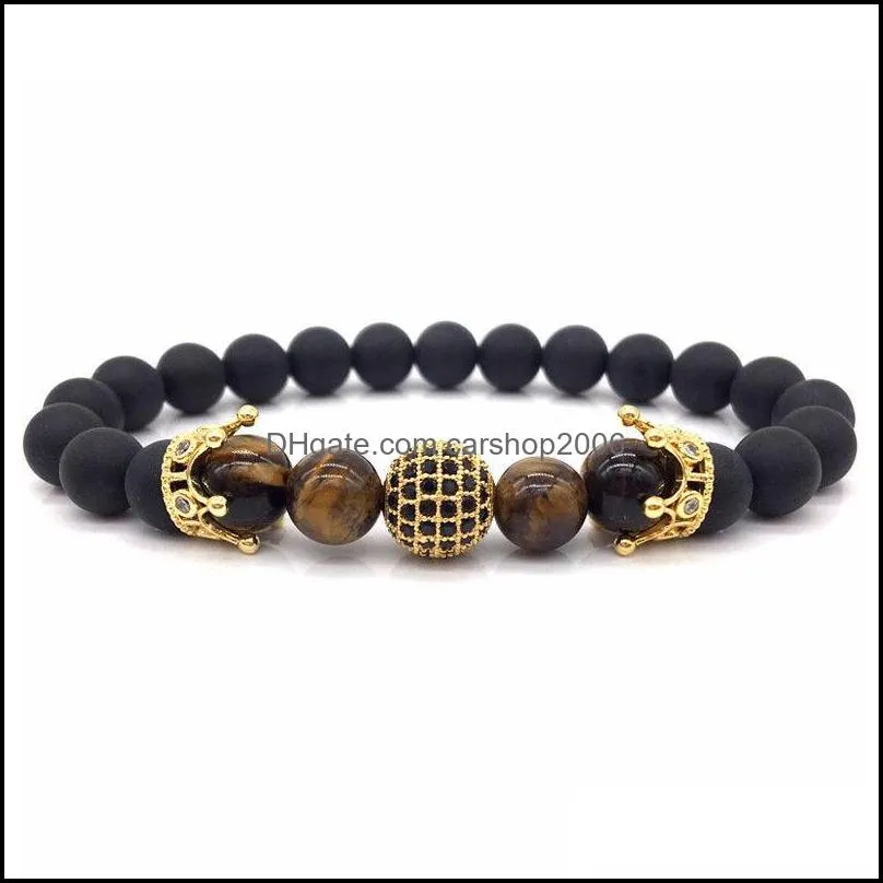 double crown 4 tiger eye stone bracelet men and women charm mature gentleman birthday valentines day bead bracelet