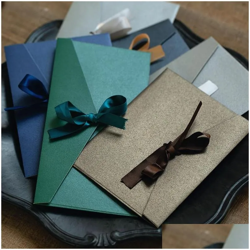 50pcs/set vintage ribbon kraft blank paper envelopes wedding invitation envelope /gift envelope/12 colors drop gift wrap